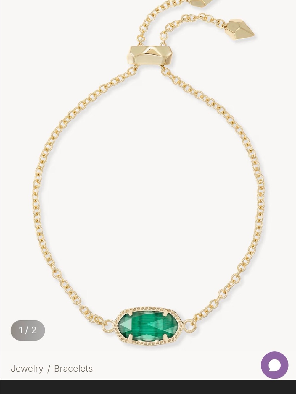 Kendra Scott Elaina Gold Adjustable Chain Bracelet in Emerald Cat’s Eye